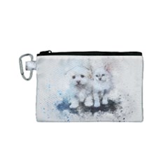 Cat Dog Cute Art Abstract Canvas Cosmetic Bag (small)