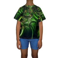 Flora Entwine Fractals Flowers Kids  Short Sleeve Swimwear by Celenk