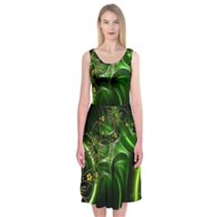 Flora Entwine Fractals Flowers Midi Sleeveless Dress by Celenk