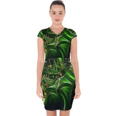 Flora Entwine Fractals Flowers Capsleeve Drawstring Dress 