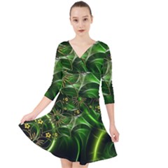 Flora Entwine Fractals Flowers Quarter Sleeve Front Wrap Dress	