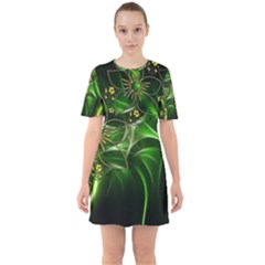 Flora Entwine Fractals Flowers Sixties Short Sleeve Mini Dress