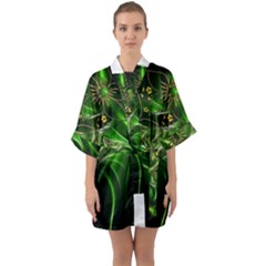 Flora Entwine Fractals Flowers Quarter Sleeve Kimono Robe