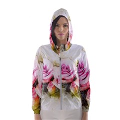 Flower Roses Art Abstract Hooded Wind Breaker (women) by Celenk