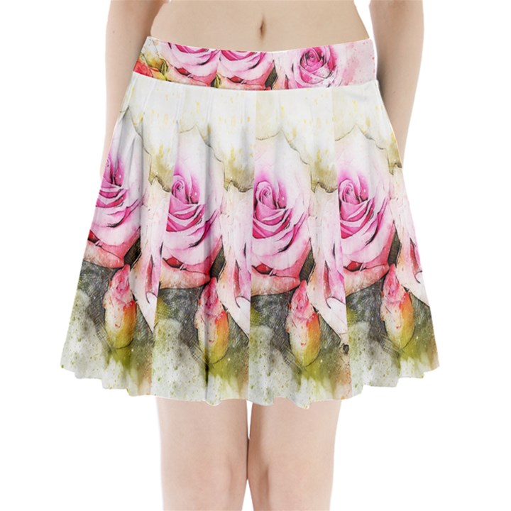 Flower Roses Art Abstract Pleated Mini Skirt