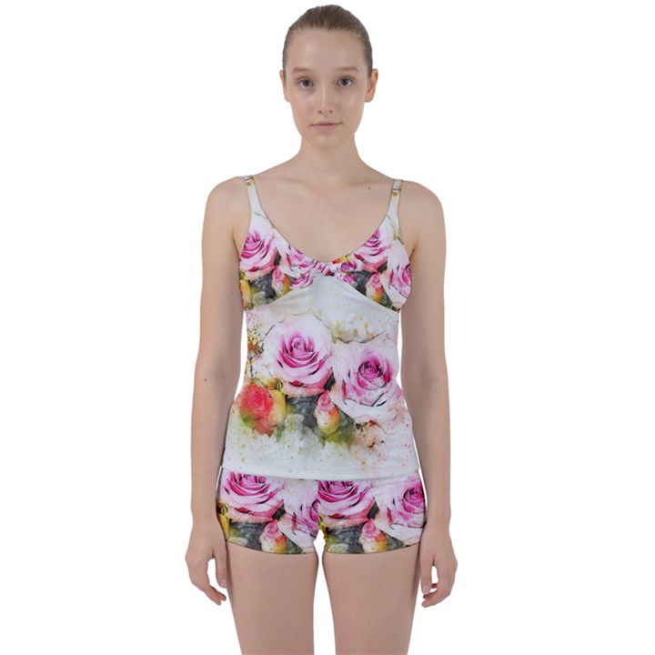 Flower Roses Art Abstract Tie Front Two Piece Tankini