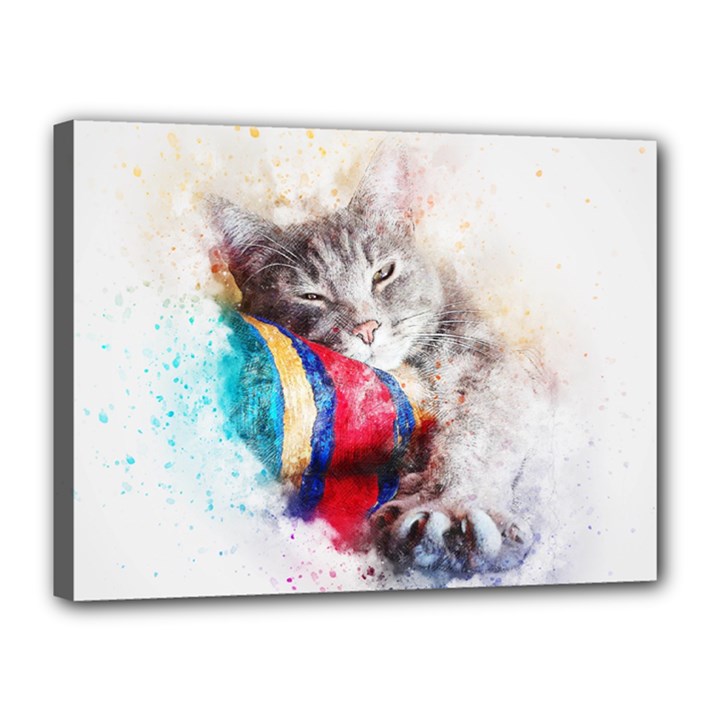 Cat Kitty Animal Art Abstract Canvas 16  x 12 