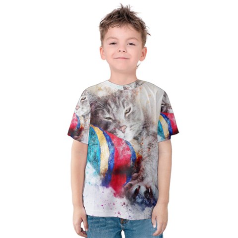 Cat Kitty Animal Art Abstract Kids  Cotton Tee by Celenk