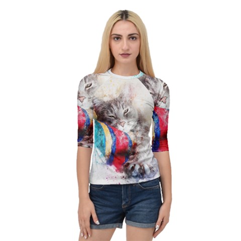 Cat Kitty Animal Art Abstract Quarter Sleeve Raglan Tee by Celenk