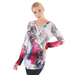 Cat Kitty Animal Art Abstract Tie Up Tee by Celenk