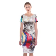 Cat Kitty Animal Art Abstract Classic Short Sleeve Midi Dress by Celenk