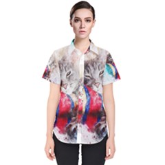 Cat Kitty Animal Art Abstract Women s Short Sleeve Shirt