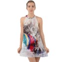 Cat Kitty Animal Art Abstract Halter Tie Back Chiffon Dress View1