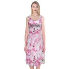 Flower Pink Art Abstract Nature Midi Sleeveless Dress by Celenk