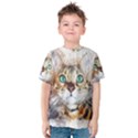 Cat Animal Art Abstract Watercolor Kids  Cotton Tee View1