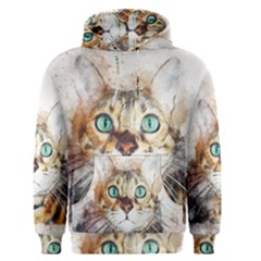 Cat Animal Art Abstract Watercolor Men s Pullover Hoodie by Celenk