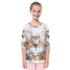 Cat Animal Art Abstract Watercolor Kids  Quarter Sleeve Raglan Tee