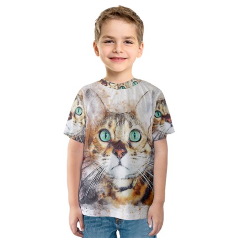 Cat Animal Art Abstract Watercolor Kids  Sport Mesh Tee by Celenk