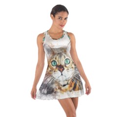 Cat Animal Art Abstract Watercolor Cotton Racerback Dress