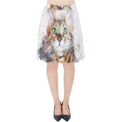 Cat Animal Art Abstract Watercolor Velvet High Waist Skirt