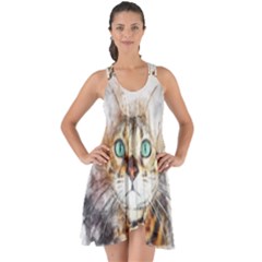 Cat Animal Art Abstract Watercolor Show Some Back Chiffon Dress