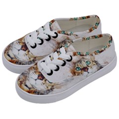 Cat Animal Art Abstract Watercolor Kids  Classic Low Top Sneakers