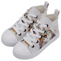 Cat Animal Art Abstract Watercolor Kid s Mid-top Canvas Sneakers