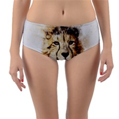 Leopard Animal Art Abstract Reversible Mid-Waist Bikini Bottoms