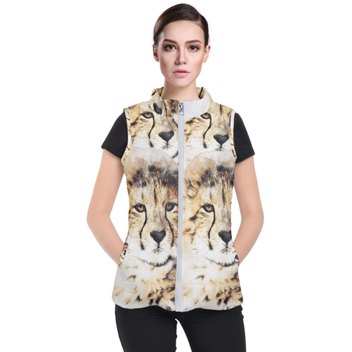 Leopard Animal Art Abstract Women s Puffer Vest