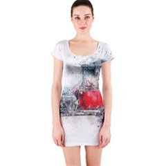 Car Old Car Art Abstract Short Sleeve Bodycon Dress by Celenk