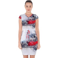 Car Old Car Art Abstract Capsleeve Drawstring Dress 