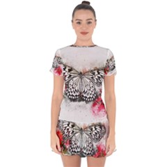 Butterfly Animal Insect Art Drop Hem Mini Chiffon Dress by Celenk