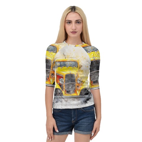 Car Old Art Abstract Quarter Sleeve Raglan Tee by Celenk