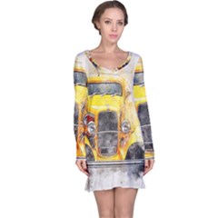 Car Old Art Abstract Long Sleeve Nightdress by Celenk