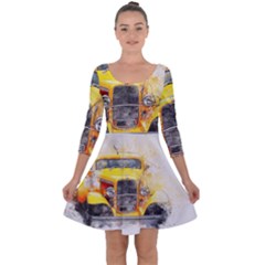 Car Old Art Abstract Quarter Sleeve Skater Dress