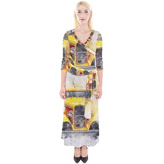 Car Old Art Abstract Quarter Sleeve Wrap Maxi Dress