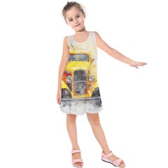 Car Old Art Abstract Kids  Sleeveless Dress by Celenk