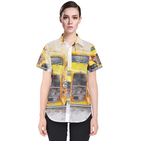 Car Old Art Abstract Women s Short Sleeve Shirt by Celenk