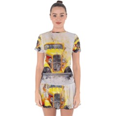 Car Old Art Abstract Drop Hem Mini Chiffon Dress by Celenk