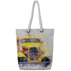 Car Old Art Abstract Full Print Rope Handle Tote (small) by Celenk