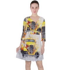 Car Old Art Abstract Ruffle Dress by Celenk