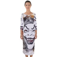 Mask Party Art Abstract Watercolor Quarter Sleeve Midi Bodycon Dress