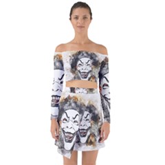 Mask Party Art Abstract Watercolor Off Shoulder Top With Skirt Set by Celenk