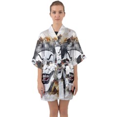 Mask Party Art Abstract Watercolor Quarter Sleeve Kimono Robe