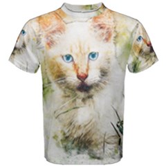 Cat Animal Art Abstract Watercolor Men s Cotton Tee by Celenk