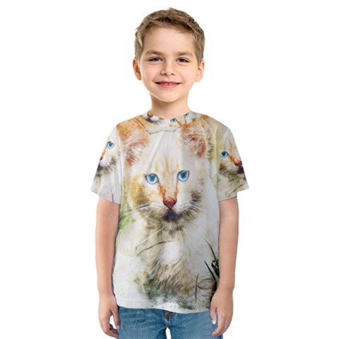 Cat Animal Art Abstract Watercolor Kids  Sport Mesh Tee by Celenk