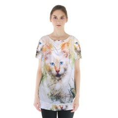 Cat Animal Art Abstract Watercolor Skirt Hem Sports Top