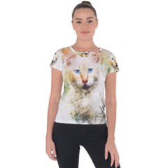 Cat Animal Art Abstract Watercolor Short Sleeve Sports Top  by Celenk