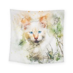 Cat Animal Art Abstract Watercolor Square Tapestry (small) by Celenk