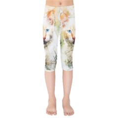 Cat Animal Art Abstract Watercolor Kids  Capri Leggings 